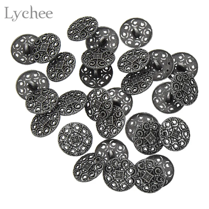 Lychee Life 30 шт. Серебристые Металлические резьбовые пуговицы с вырезанными цветами