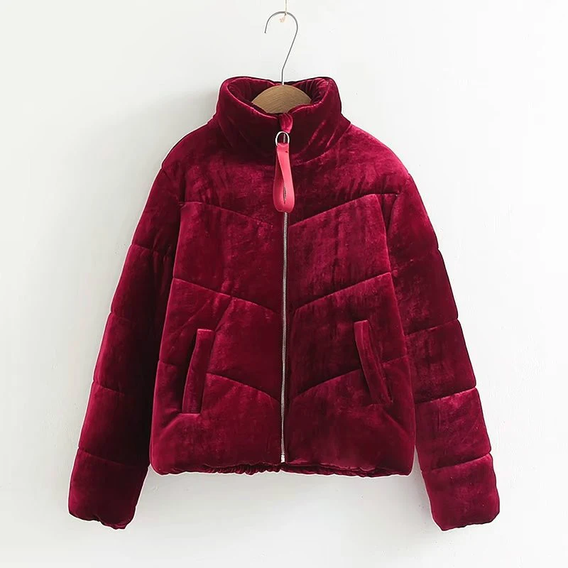 

Vogue Nice Winter New cotton Women's Jacket ribbon zipper gold velvet stand collar fluffy jackets clothing Women's Cotton Coat