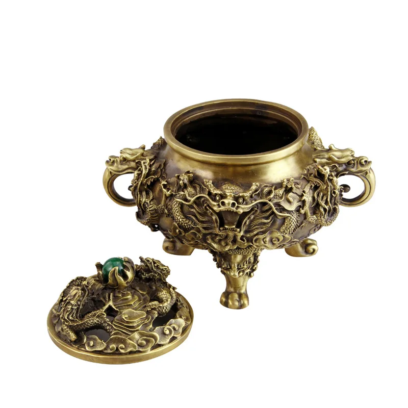 

Buddhist temple decoration Open pure copper incense burner antique Kowloon incense burner ornaments incense Tao materials suppli