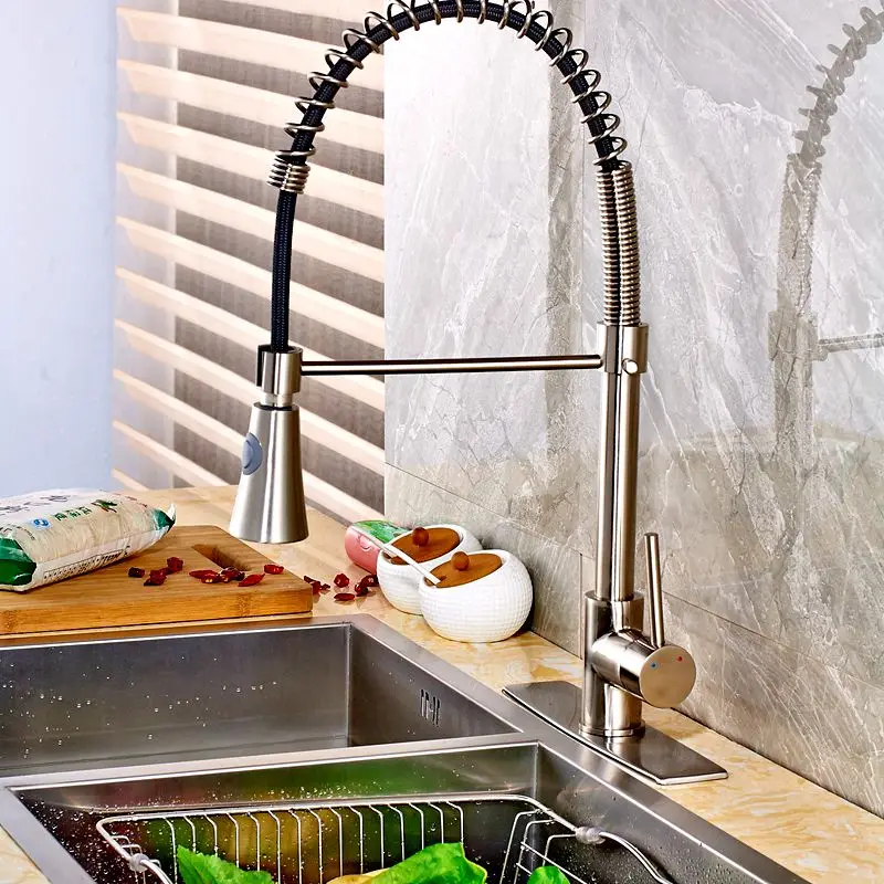 Uythner Матовый никель Рог форма ручной спрей кухонный кран смеситель с квадратной