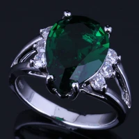 gleaming pear green cubic zirconia white cz silver plated ring v0632
