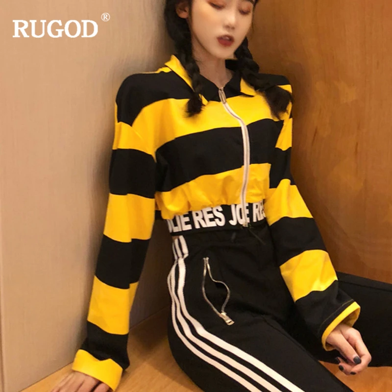 RUGOD 2019 женская новая модная полосатая короткая рубашка с отложным воротником и