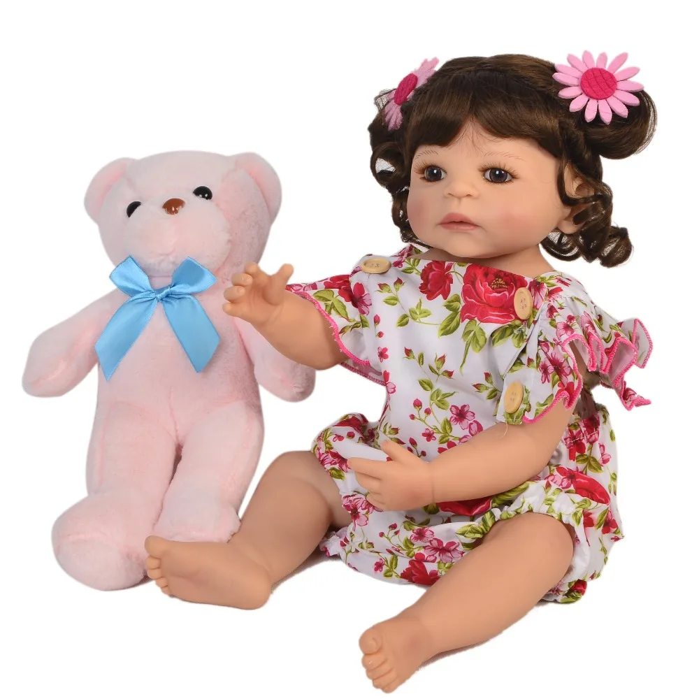 

23inch Full silicone reborn baby dolls Toy Baby-Reborn lifelike modeling vinyl newborn bathe princess toddler Brinquedos toy