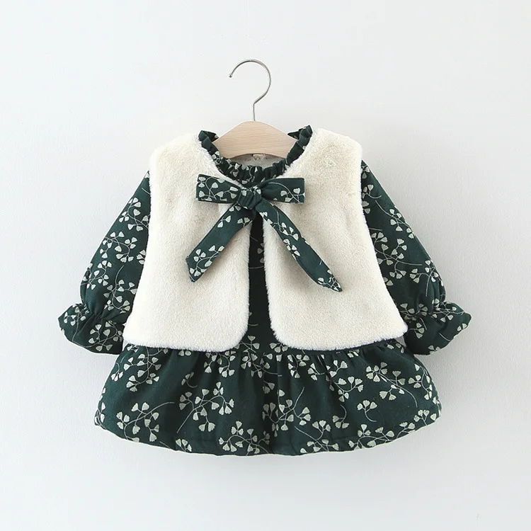 2018 new winter girl dress toddler baby stitching costume plus velvet padded children warm print 0-4T free shipping | Детская одежда и
