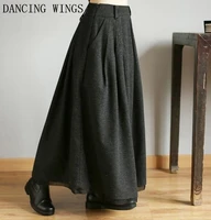 autumn winter thick warm woolen skirt women black vintage high waist long maxi a line skirts