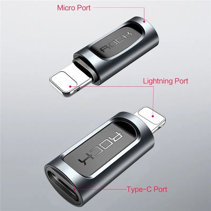 Адаптер ROCK Type c для освещения iPhone X 8 6 OTG Lightning Micro Famale Splitter USB C Microusb