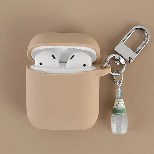 Милый мягкий силиконовый чехол для Apple Airpods 1 2 Аксессуары Защитный чехол для наушников сумка бутылка для сока украшение кольцо для ключей - Цвет: Бежевый