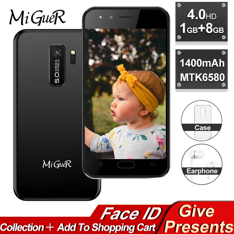 MiGueR MAX 8 мобильный телефон 1 ГБ ОЗУ Гб ПЗУ 4 0 дюймов Android 6 разблокировка лица