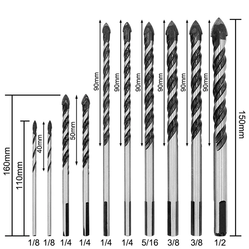 10 шт. набор сверл для каменной кладки (плитка кирпич цемент бетон стекло пластик