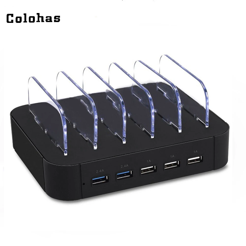 Многофункциональный 5 портов USB hub-разветвитель Настольный Органайзер держатель 5 в 2.4A 1A Быстрая зарядка база подставка US Plug черный