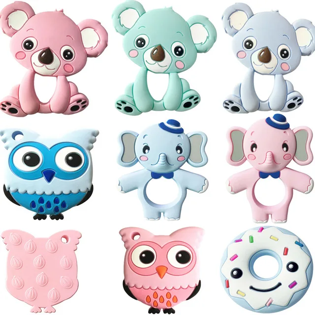 

13 Colors Silicone Teethers Animal Koala Owl Elephant Baby Ring Teether Silicone Chew Charms Baby Teething Gift Toddler Toys
