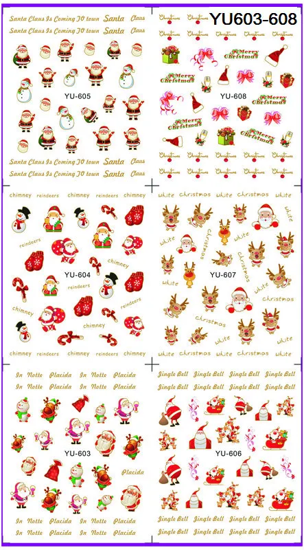 

6 PACK/ LOT WATER DECAL NAIL ART NAIL TRANSFER STICKER XMAS CHRISTMAS SANTA CLAUSE DEER YU603-608