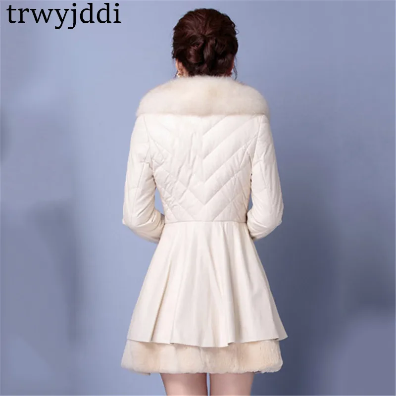 54 = 8XL/56 = 9XL женское тонкое пальто из искусственной кожи с искусственным мехом длинное новое зимнее пальто теплая Женская куртка из искусственной кожи размера плюс A1472