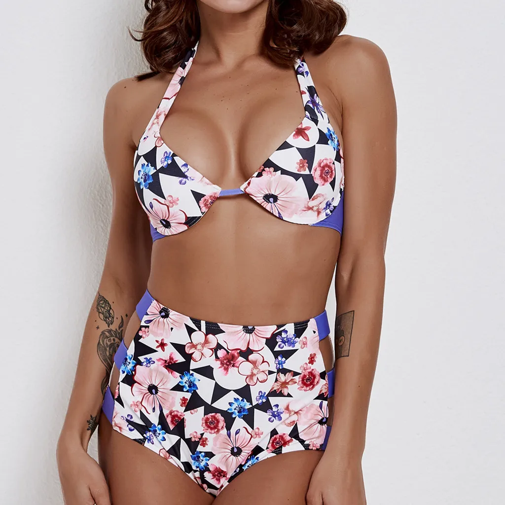 2019 Новый Для женщин Цветочный принт комплект бикини для плавания купальный