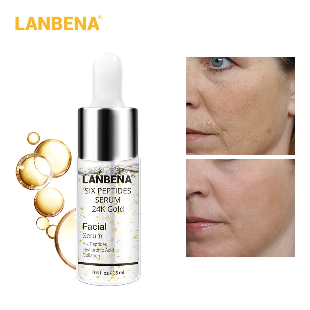 24K Gold Serum Сыворотка LANBENA серии витамин C Гиалуроновая кислота уход за кожей средство для удаления черных точек Анти Старение Отбеливание Крем для сужения пор против морщин - Цвет: 24K Gold Serum