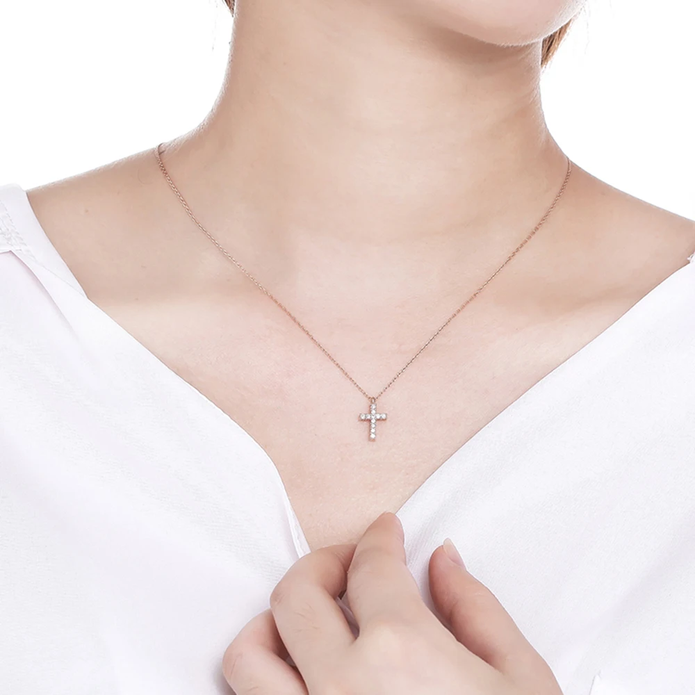 Lab Grown Moissanite алмазный кулон с крестом ожерелье Твердый 14K белый золотой для