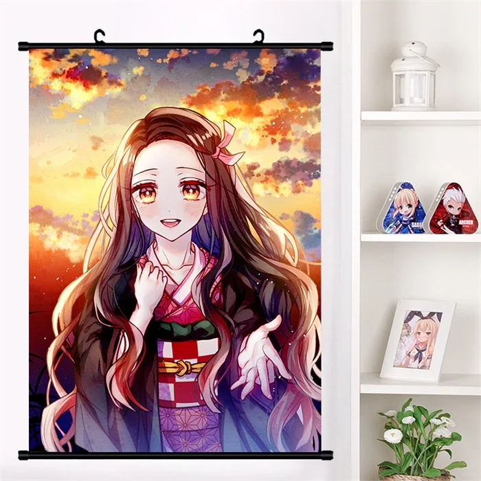 D Японское аниме Demon Slayer: Kimetsu no Yaiba Kamado Tanjirou Kamado Nezuko настенный свиток плакат Настенные подвесные плакаты домашний декор - Цвет: D