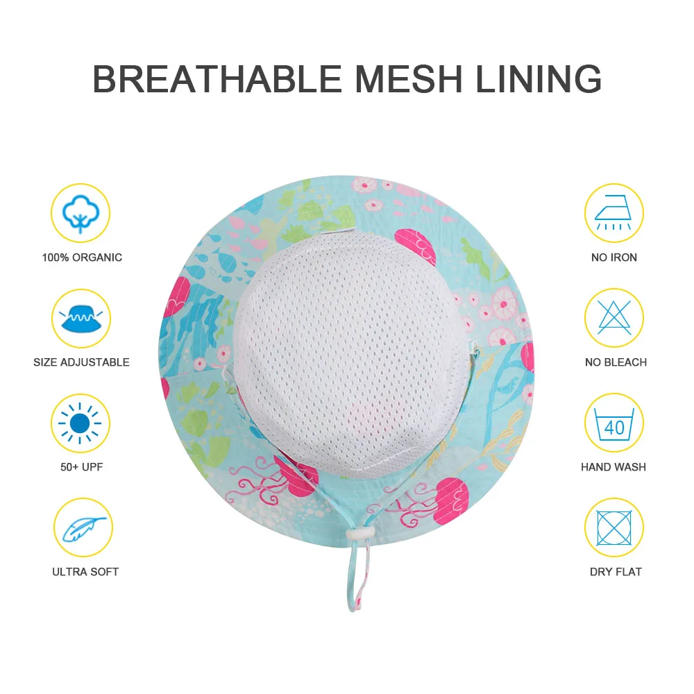 Jellyfish Baby Girl Sun Hats Wide Brim Toddler Infant UV Protection Caps Adjustable Size Boy Basin Hat Summer Breathable Stay On | Детская