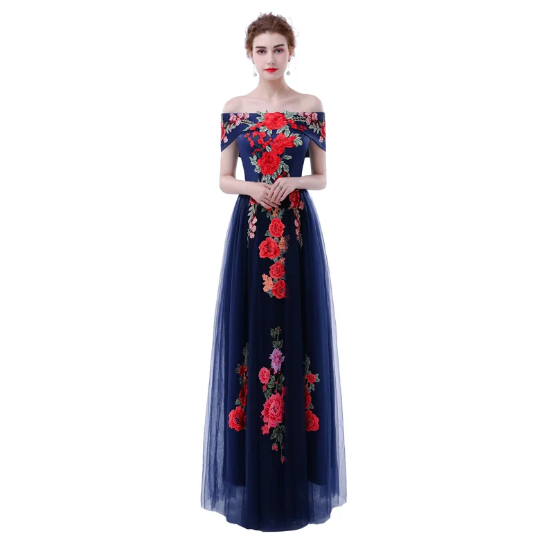 FADISTEE Новое поступление элегантное вечернее платье вечерние платья Vestido de Festa стильное платье длинное платье с аппликацией для выпускного вечера - Цвет: navy blue