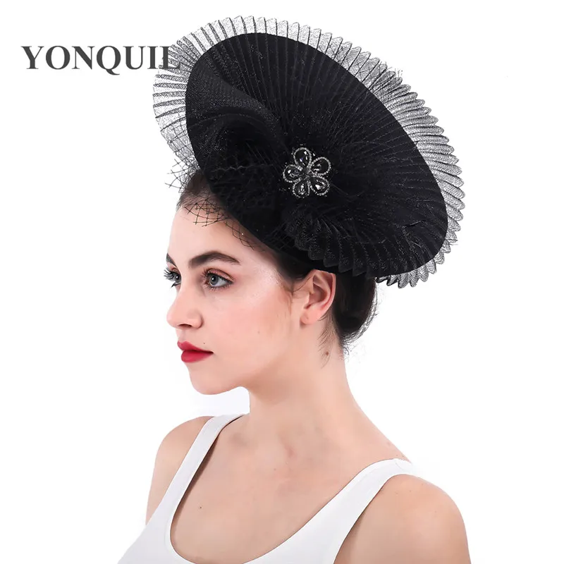 

Women Imitation Sinamay Big Fascinator Hats Black Kentucky Derby Millinery Hair Clip Wedding Cocktail Church Chapeaus Clips Gril