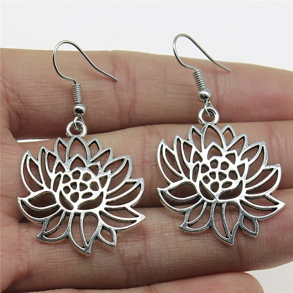 Винтажные Новые Модные Простые 27x31 мм Lotus очаровательные Висячие серьги для