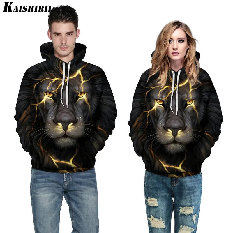 KAISHIRIL Мужская 3D забавная Женская толстовка с капюшоном мужская повседневная Harajuku Толстовка с изображением Льва женские креативные пуловеры в стиле хип-хоп