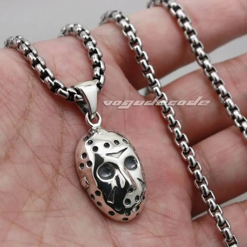 Pendant and 24 inch Хэллоуин Джейсон Хоккей кулон в форме маски 316L из нержавеющей стали мужские байкерские панк стиль 6R007 - Окраска металла: Pendant and 24 inch
