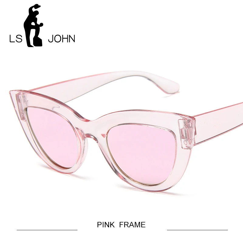 LS JOHN, кошачий глаз, солнцезащитные очки для женщин, фирменный дизайн, Ретро стиль, солнцезащитные очки, женские, модные, кошачьи глаза, очки, UV400, оттенки - Цвет линз: PINK FRAME