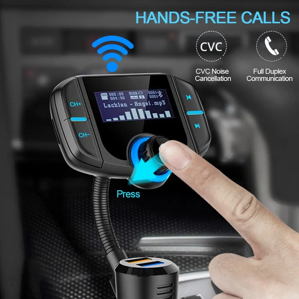 SRUIK автомобильный fm-передатчик с дисплеем 1,7 дюйма, улучшенный Bluetooth передатчик BT70, быстрая зарядка 3,0, беспроводной fm-модулятор