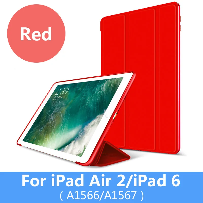 For iPad Air 2 Red Умный Мягкий силиконовый чехол для iPad Air 2 Air 1 9,7 дюймов из искусственной кожи, трехслойный чехол-подставка для iPad Air, чехол с функцией автоматического сна/пробуждения - Цвет: For iPad Air 2 Red