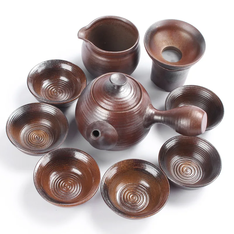 Чайный сервиз с оригинальным источником чайный из грубой древесины антикварные