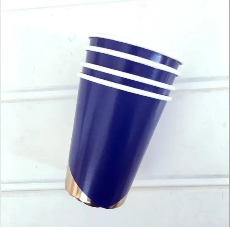 whitecup 8pcs Золотая фольга голубое золото одноразовая посуда бумажные тарелки для вечеринки чашки, ребенок, душ с днем рождения принадлежности бумажные чашки Посуда - Цвет: whitecup 8pcs