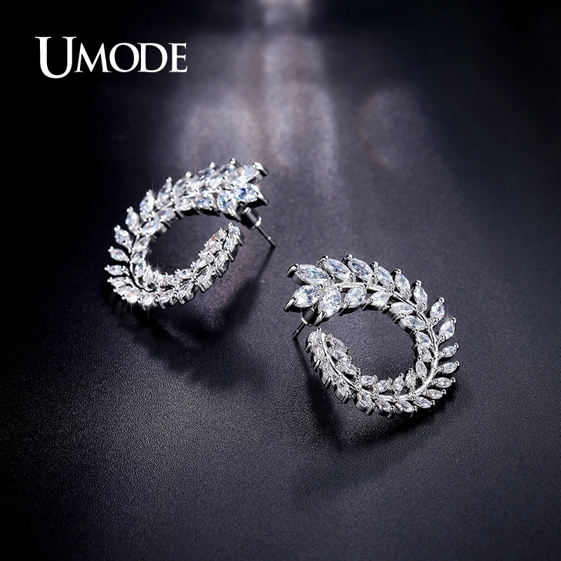 Женские серьги-гвоздики с кристаллами UMODE модные серьги белого и золотого цвета