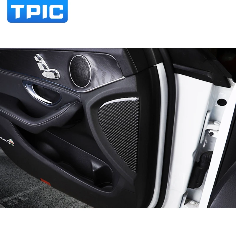 

TPIC Car Interior Carbon Fiber 2pc/lot Door Decoration Stickers For Mercedes GLC 2016-2018 C-Class 2015-2018 Car styling