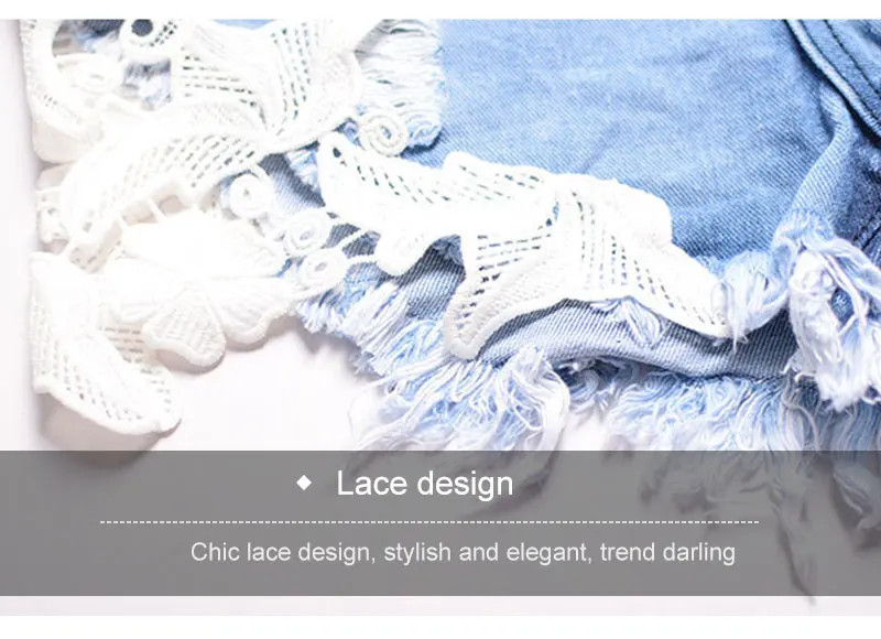 New Style Shorts Women Summer New Jeans Shorts Sexy Lace High Waist Beach Casual Ripped Tassel Hole Denim Soft Cotton Shorts