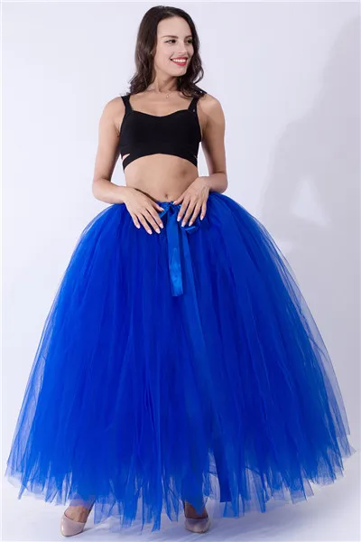 Royal Blue Розовая длинная юбка для свадьбы, выпускного, бальное платье, Нижняя юбка, многослойная фатиновая юбка-пачка, кринолин, праздничный костюм, свадебные аксессуары - Цвет: Royal Blue