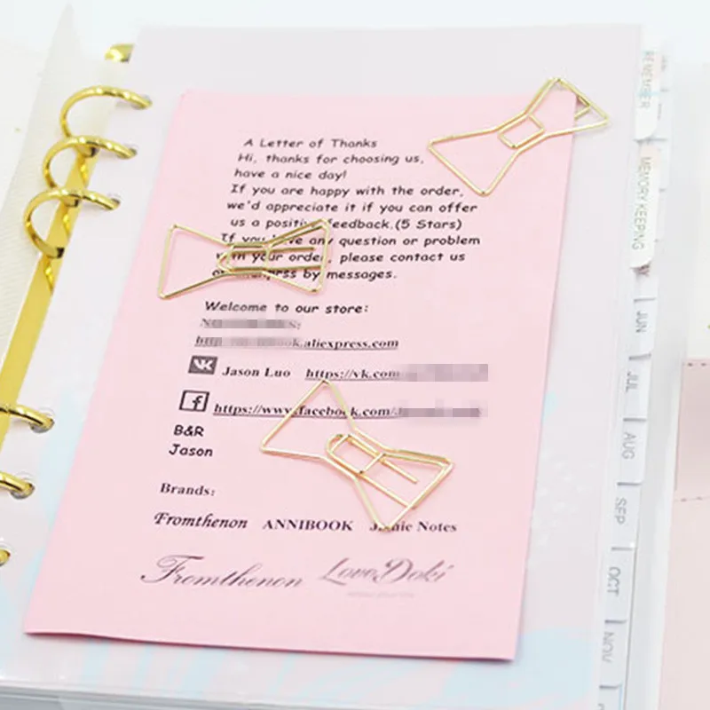 Lovedoki Cute Paper Clips Bookmark Gold Bow Clip Notebook Diy Accessories Bookend Metal School Office Supplies |