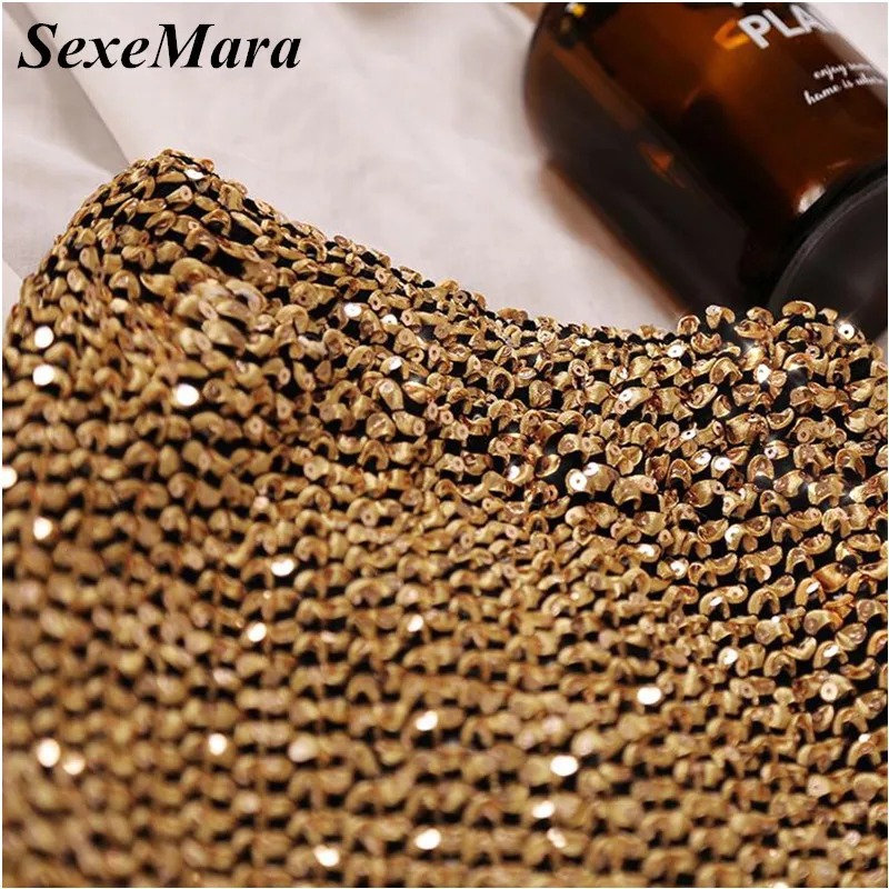 Новинка 2018 юбки SexeMara с завышенной талией карандаш блестками Облегающие футляры