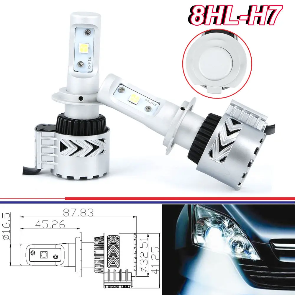 

8th H7 Auto LED Headlight Kits 72W Aluminum LED Headlight Conversion Kit Bulbs Car Motorcycle