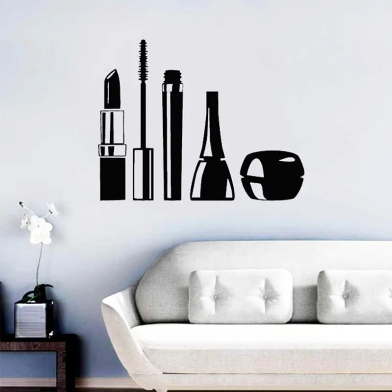 

High Quality Beauty Salon Cosmetics Wall Stickers for living room Art Decals decoration Makeup Girl vinyl wallpaper home decor