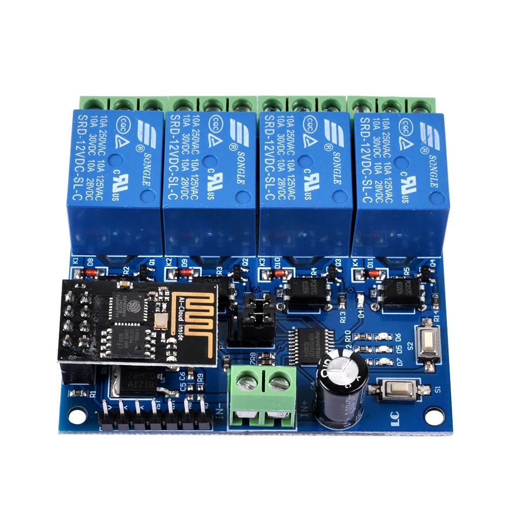 1 шт 12 V ESP8266 ESP 01 4 WiFi реле канала модуль для IOT домашний смарт телефон приложение