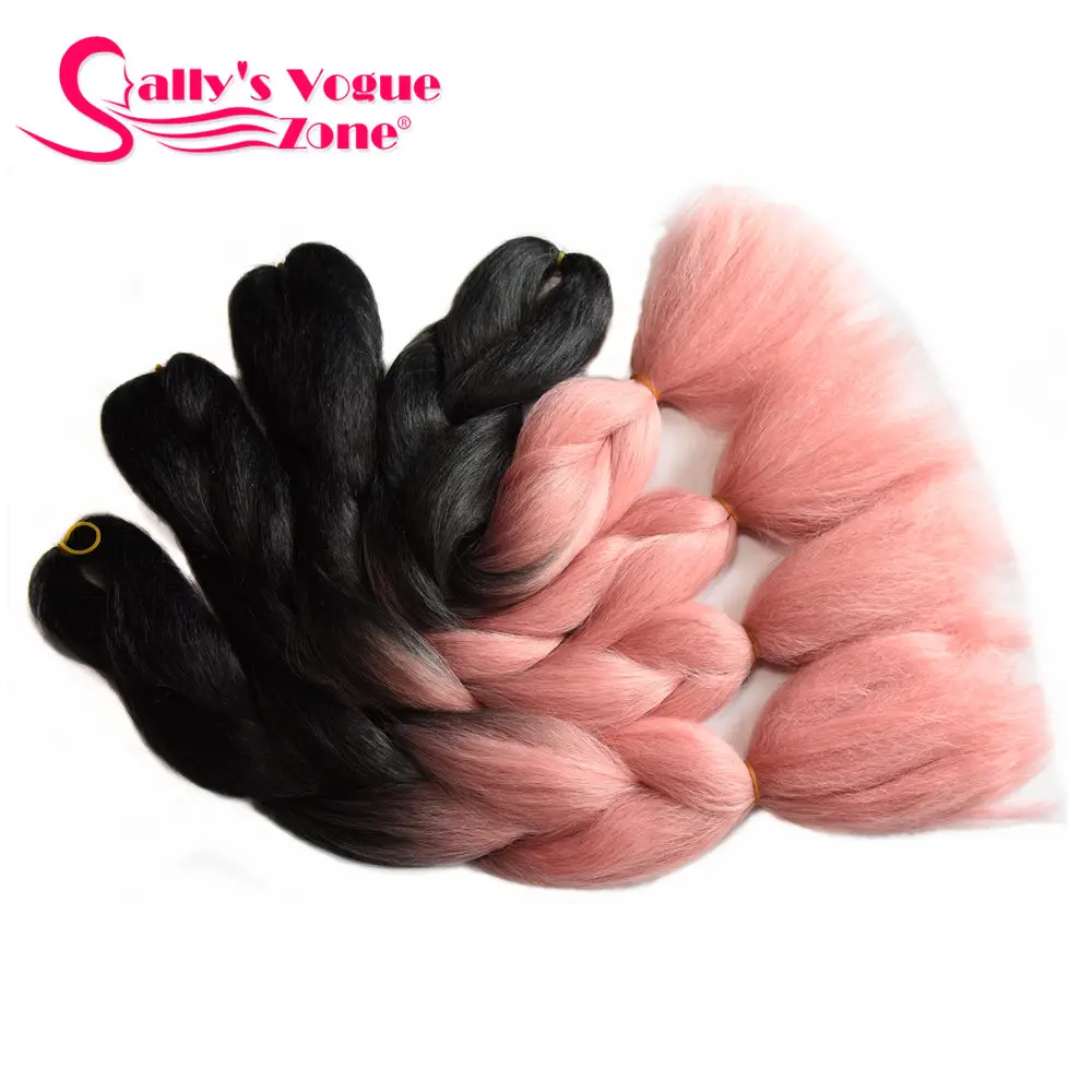 Sallyhair Омбре плетение волос для наращивания 2 тона цвет 1 упаковка 24 дюйма Высокая температура Большие синтетические косы объемные волосы черный