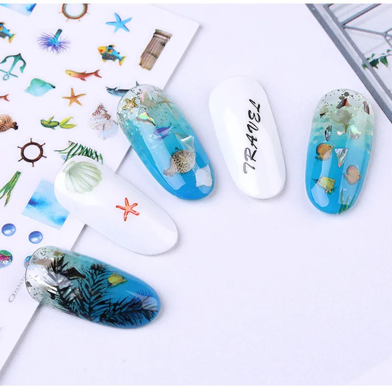 Nail Sticker лето маленький свежий океанский шторм 3D мультфильм украшения наклейки