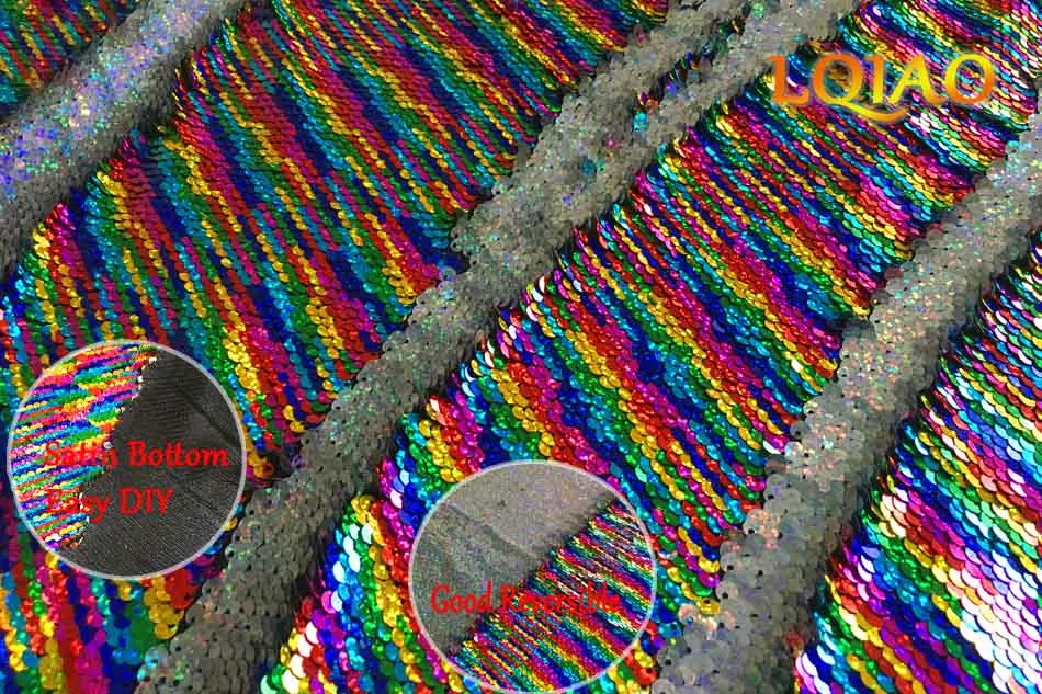 Rainbow-Laser Silver Новинка, высокое качество, принт с розами, белая двусторонняя ткань с блестками, Русалка, рыбная чешуя, откидная ткань с блестками для платья/бикини/подушки - Цвет: Rainbow-Laser Silver