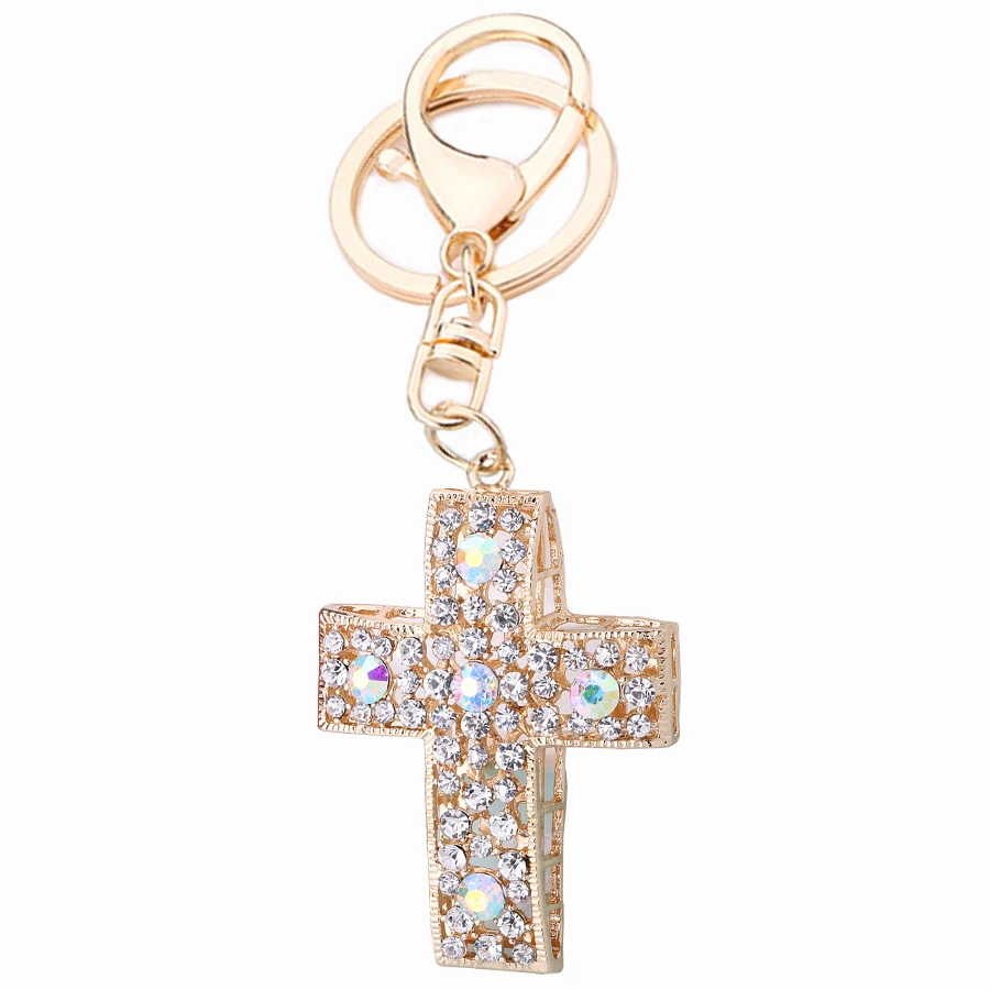 

Chaveiro!Full Crystal Cross Keychain Bag Key Chain Ring Holder Charm Women Handbag Pendant Keyfobs Jewelry Christian Gifts R041