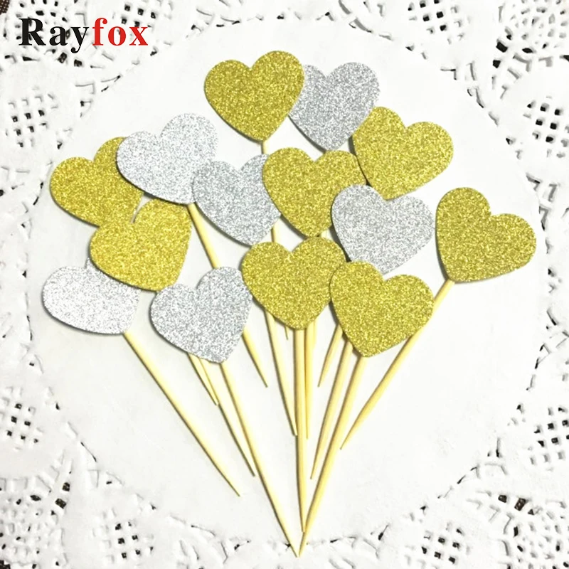 10pcs/lot Heart Cupcake Cake Toppers Happy Birthday Party Decorations Kids Wedding Baby Shower Boy Girl Favors Blue Pink | Дом и сад
