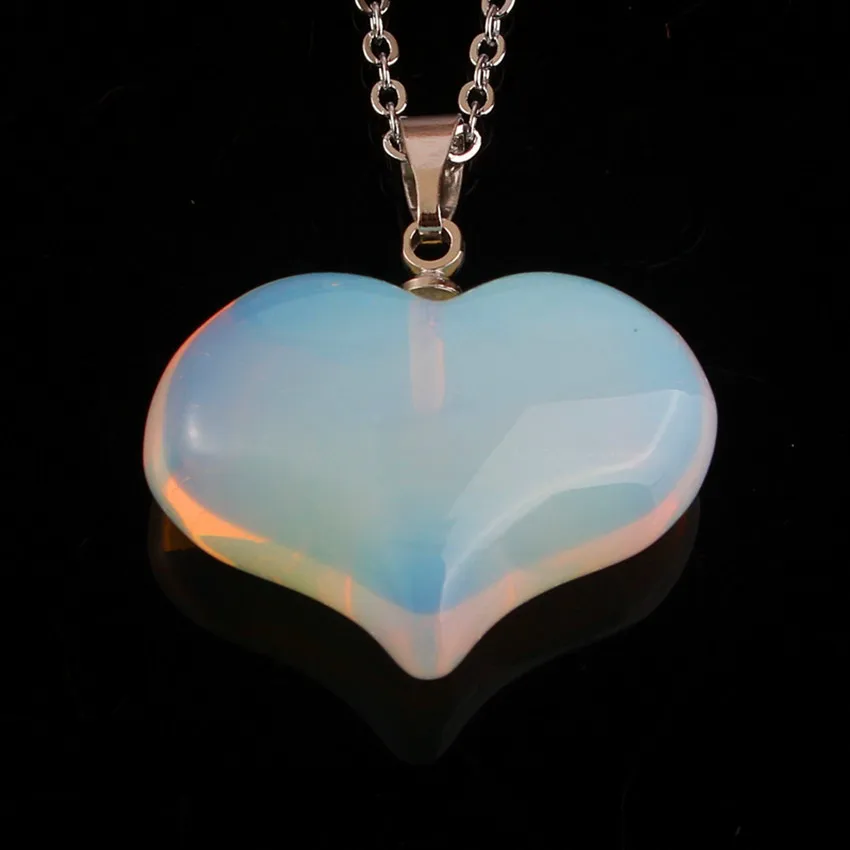 

100-Unique 1 Pcs Romantic Style Love Heart Silver Plated Opalite Opal Pendant For Anniversary Jewelry