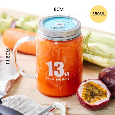350ML Blue Lid Термостойкое боросиликатное стекло Mason банка кружки с крышкой нержавеющая сталь соломы питьевой чай кофе напитков пива кружки набор - Цвет: 350ML Blue Lid