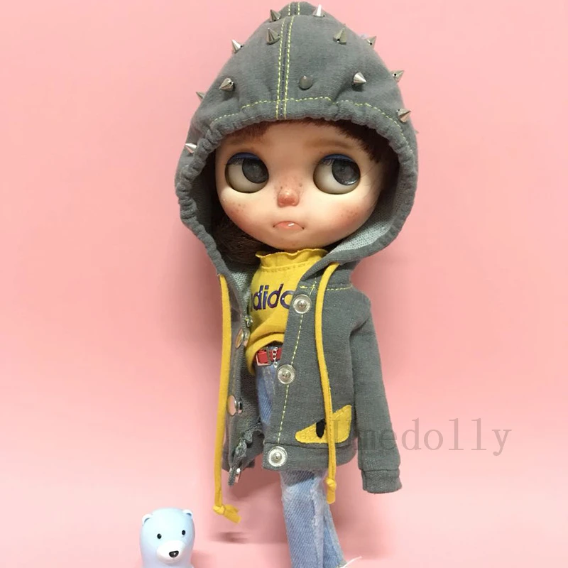 Крутое пальто с заклепками для одежды Blyth Licca Azone Ob24 Pullip Holala средней длины 1