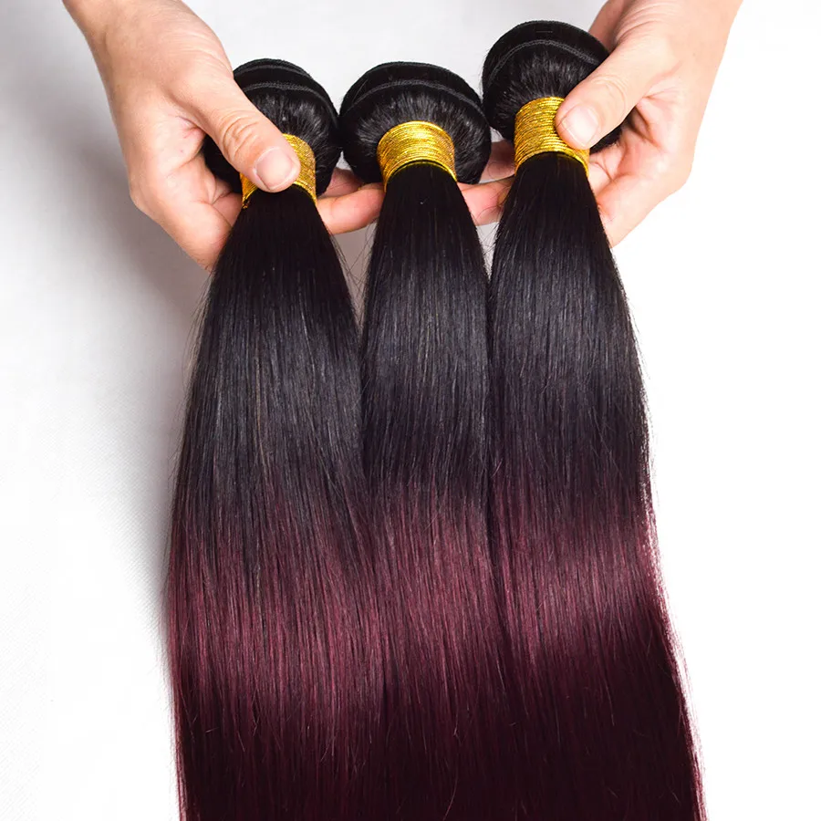 Wonder girl Ombre прямые волосы пряди 1B 99J/бордовый двухцветные бразильские волнистые не